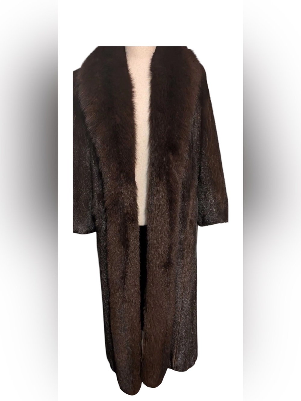 Luxury Long Brown fox Fur Coat - Women dark brown mink and fox - Picture 6 of 10